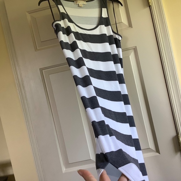 Michael Kors Sleeveless Wide Striped Maxi Dress Grey White SZ XL - Picture 7 of 13